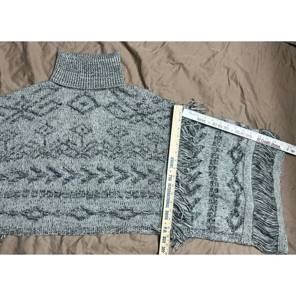 Rocky Barnes 360Cashmere Women's Small Gray Black Turtleneck Poncho Sweater Wool - Picture 2 of 6